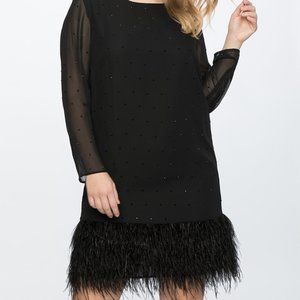 black shift dress with feather hem